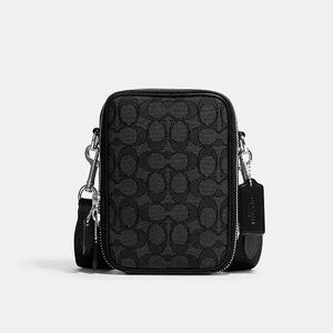Coach Stanton.Crossbody in Signature Jacquard Black/Silver/Charcoal EUC #CH097